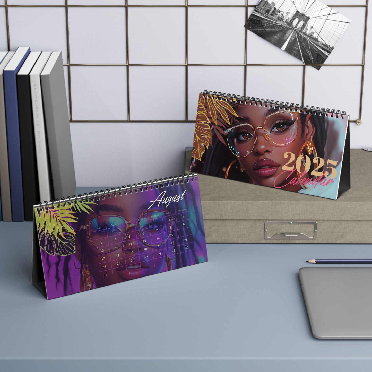 2025 Calendar Featuring Beautiful African American Women with Stylish Eyeglasses - Unique AI Art Design