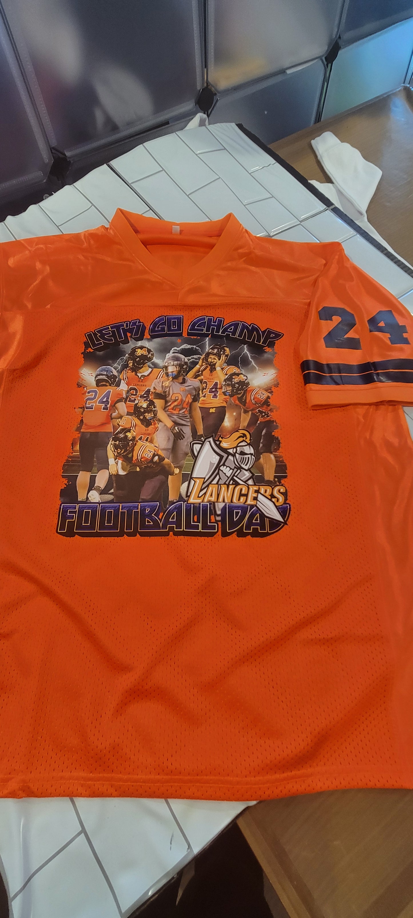 Custom Football Jersey — Vinyl Personalized Team Name + Number
