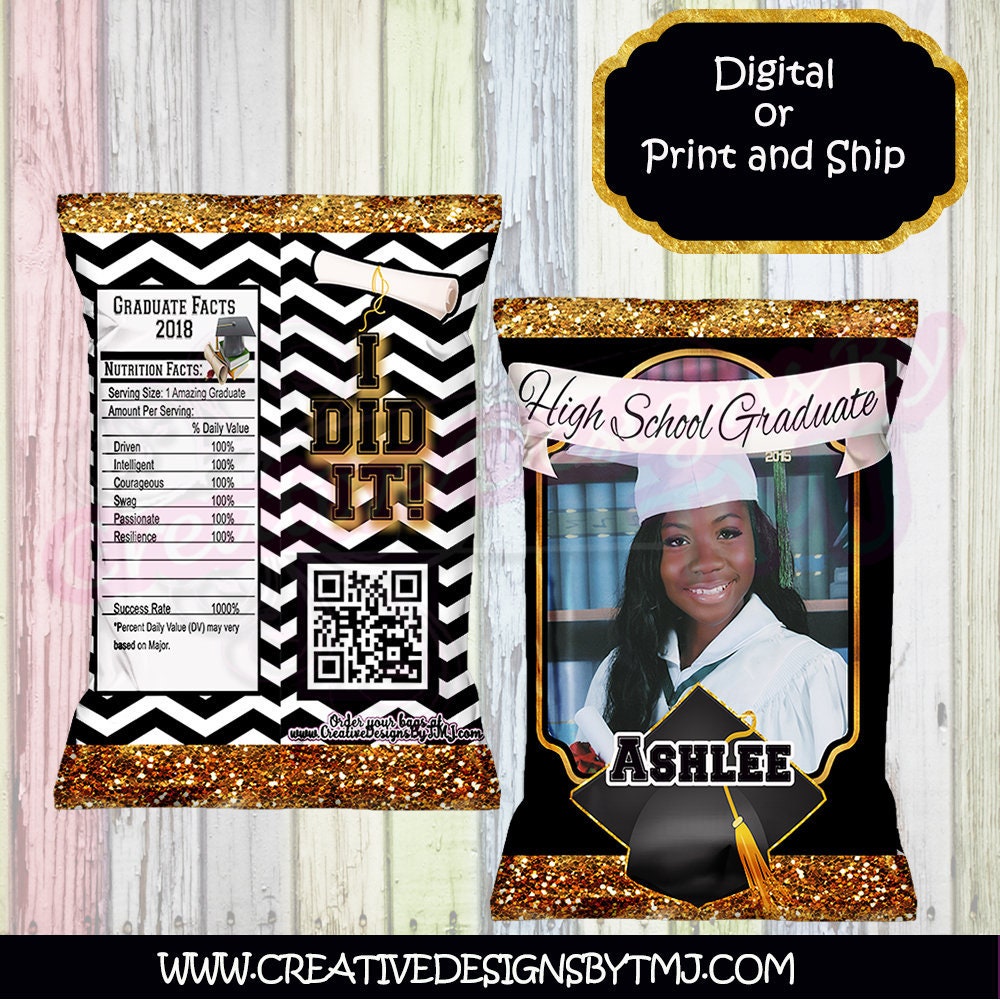 GRADUATION Chip Bag Trunk Party Bags Grad Chipbags Custom Chip bag Black and Gold Bags Cute Grad Bags College Chip Bag University Chip Bag
