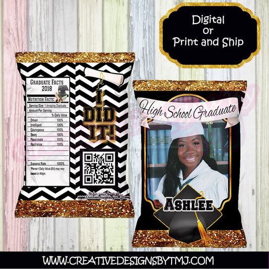 GRADUATION Chip Bag Trunk Party Bags Grad Chipbags Custom Chip bag  Black and Gold Bags Cute Grad Bags College Chip Bag University Chip Bag