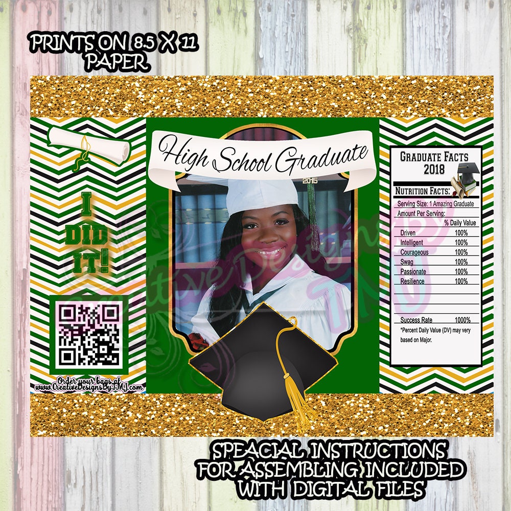 GRADUATION Chip Bag Trunk Party Bags Grad Chipbags Custom Chip bag Black and Gold Bags Cute Grad Bags College Chip Bag University Chip Bag