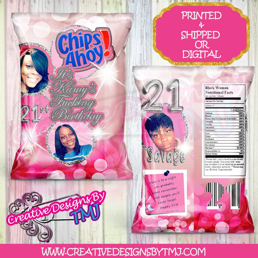 21st Birthday Chip Bag  Savage Girl Bag Custom Chipbag Pink Chipbag Pretty Bags Cute Bags