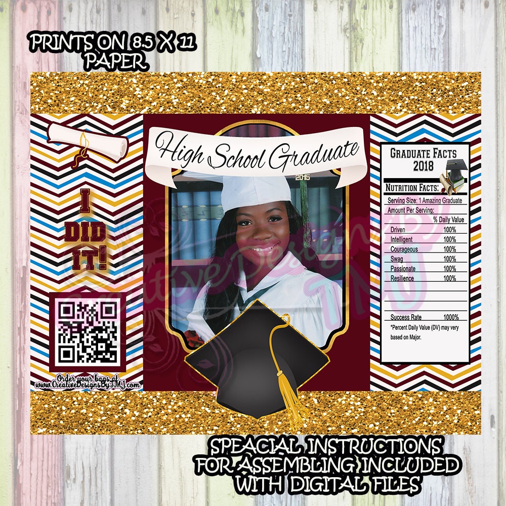 GRADUATION Chip Bag Trunk Party Bags Grad Chipbags Custom Chip bag  Black and Gold Bags Cute Grad Bags College Chip Bag University Chip Bag