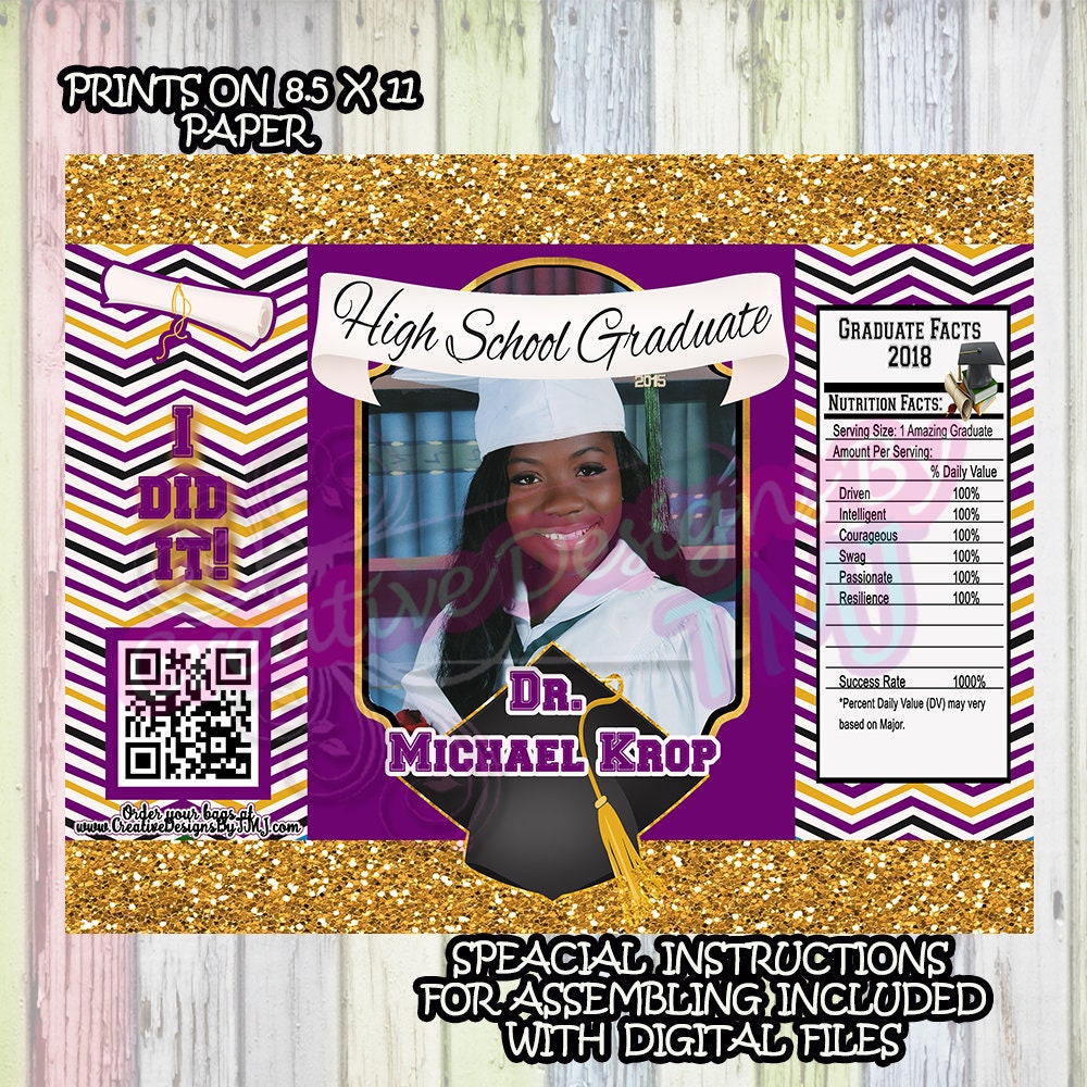 GRADUATION Chip Bag Trunk Party Bags Grad Chipbags Custom Chip bag Black and Gold Bags Cute Grad Bags College Chip Bag University Chip Bag