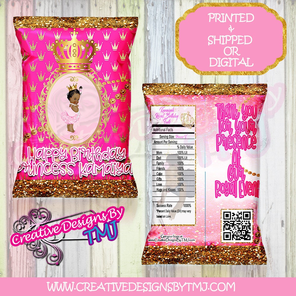 TUTU BIRTHDAY ETHNIC Girl Favors Tutu Baby Bags Tutu Invitation Tutu Digital Tutu Black Baby Chip Bag Royal Baby Custom Chip Bag Royal Baby