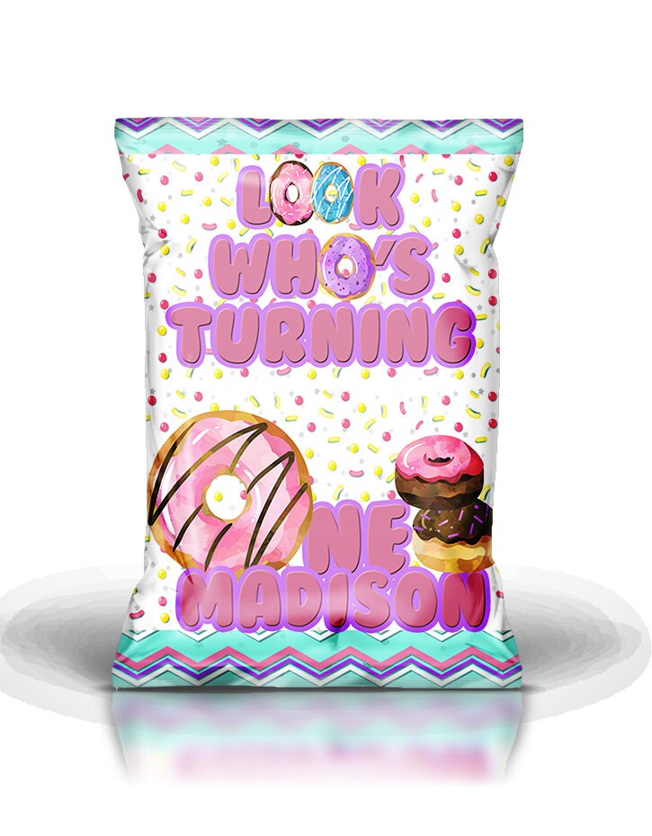 Donut Chip Bags Donut Juice Pouch Donut 1st Birthday Doughnut Capri Sun Label Donut favors Donut Invite Doughnut Bag Donut Candy Wrapper