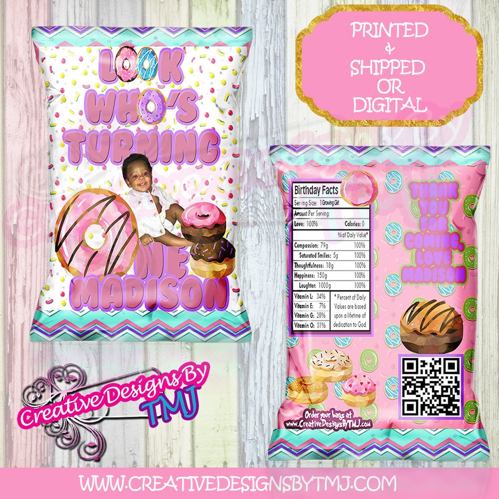 Donut Chip Bags Donut Juice Pouch Donut 1st Birthday Doughnut Capri Sun Label Donut favors Donut Invite Doughnut Bag Donut Candy Wrapper