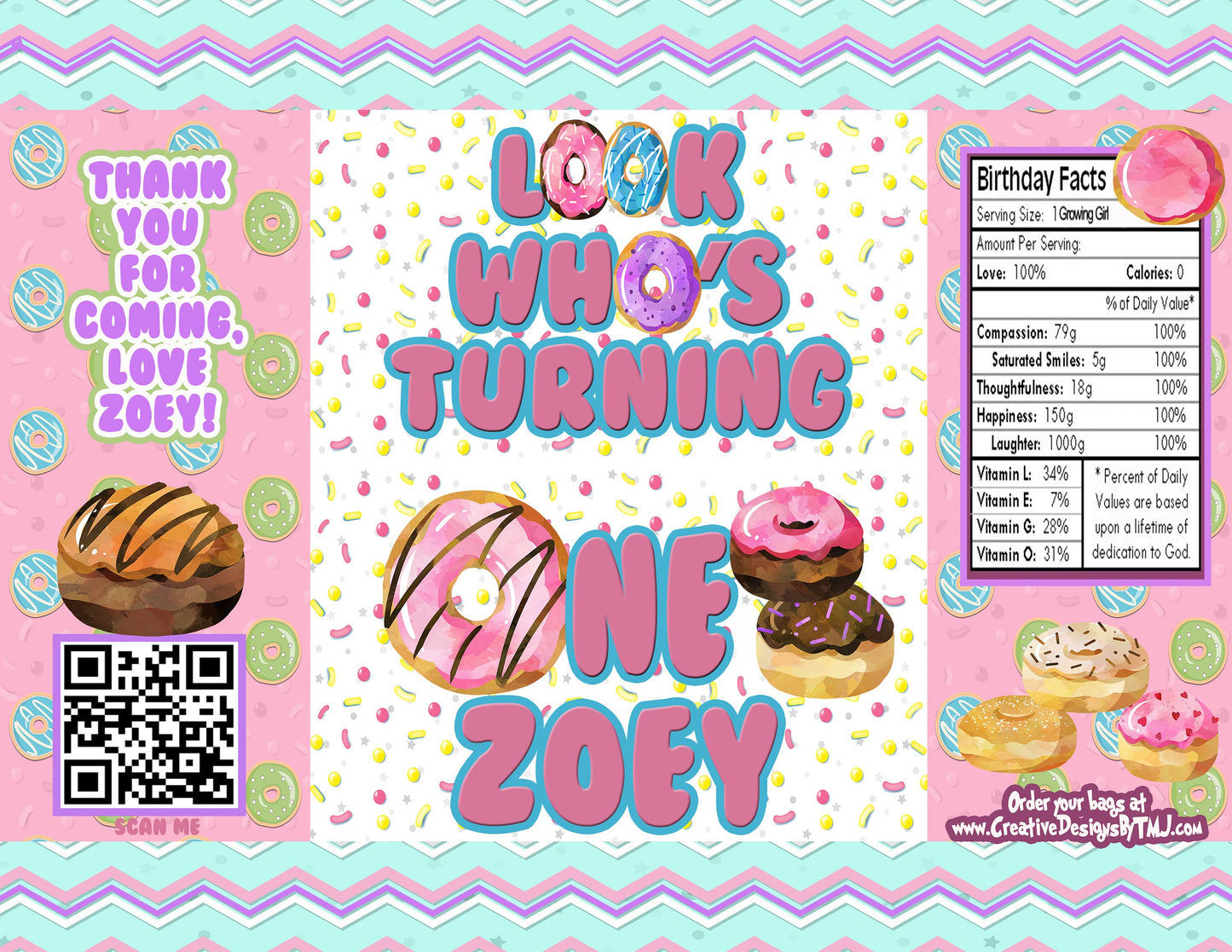 Donut Chip Bags Donut Juice Pouch Donut 1st Birthday Doughnut Capri Sun Label Donut favors Donut Invite Doughnut Bag Donut Candy Wrapper