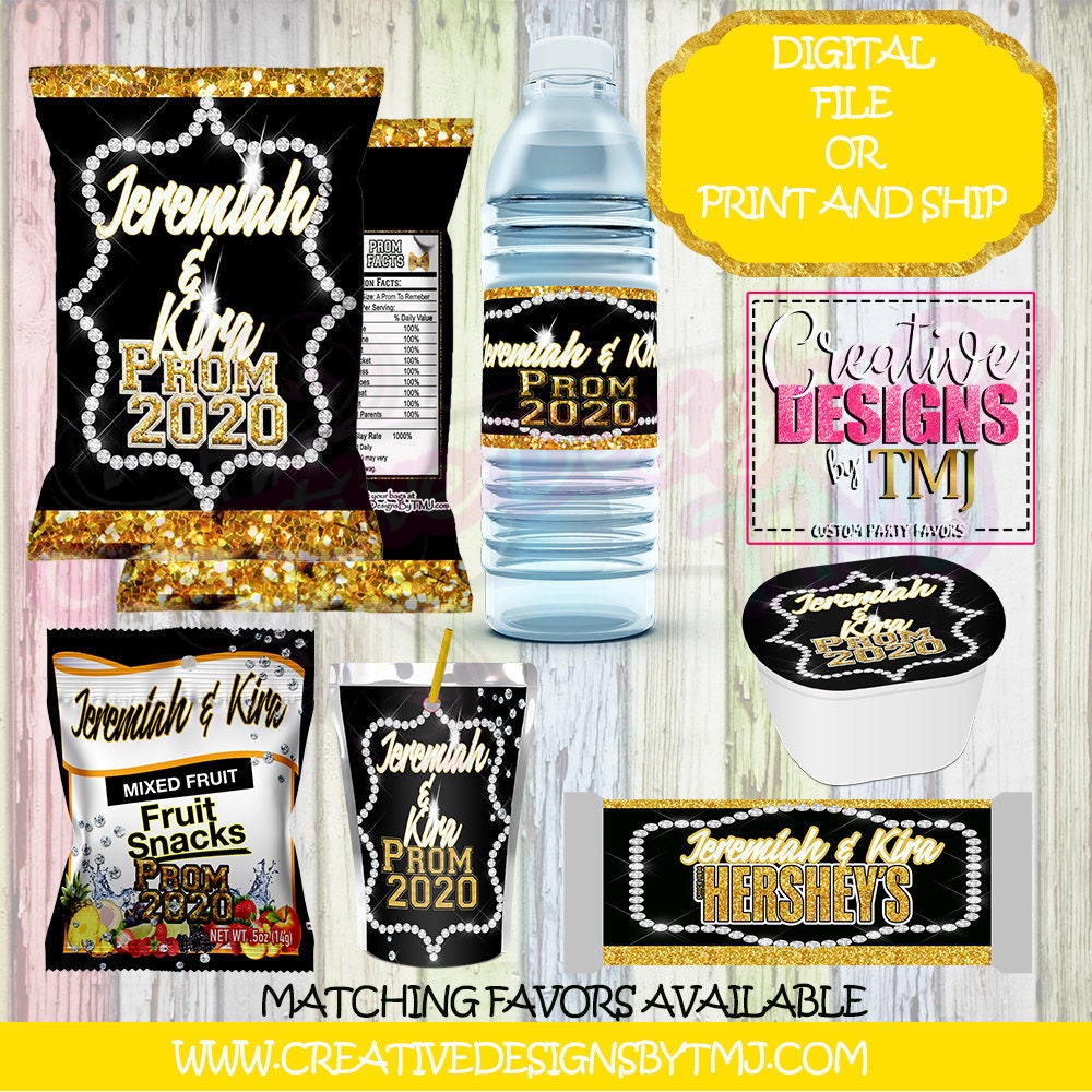 PROM SENDOFF Favors Prom Capri Sun Prom Party Favors Wedding Favor Diamond Chip Bag Favor Water Bottle Labels Juice Fruit Snacks Candy Bar