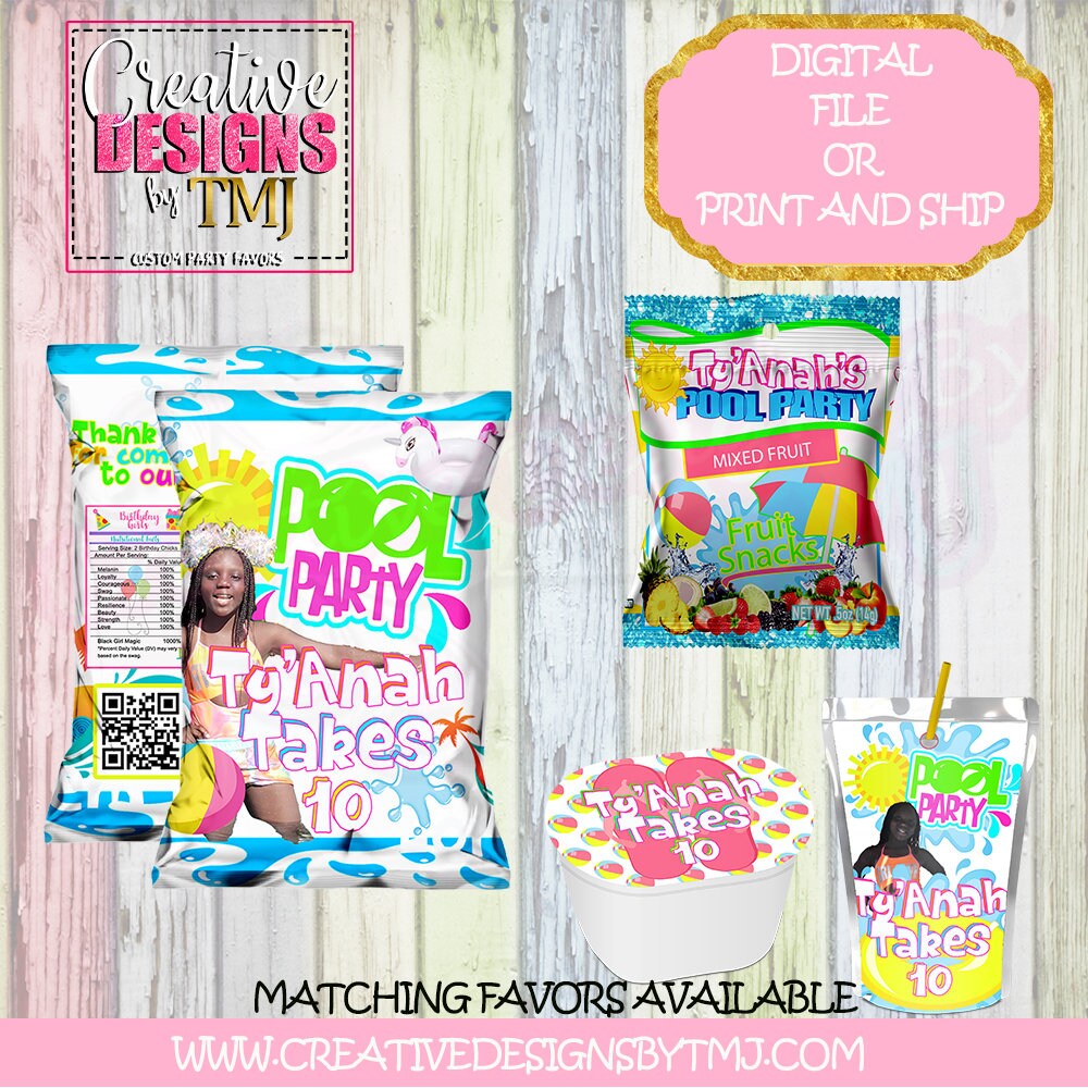 POOL PARTY Capri Sun Pool Party Favors Birthday Favors Beach Party Kool Aid Jammers Pool Party Water Bottle Labels Juice Fruit Snacks