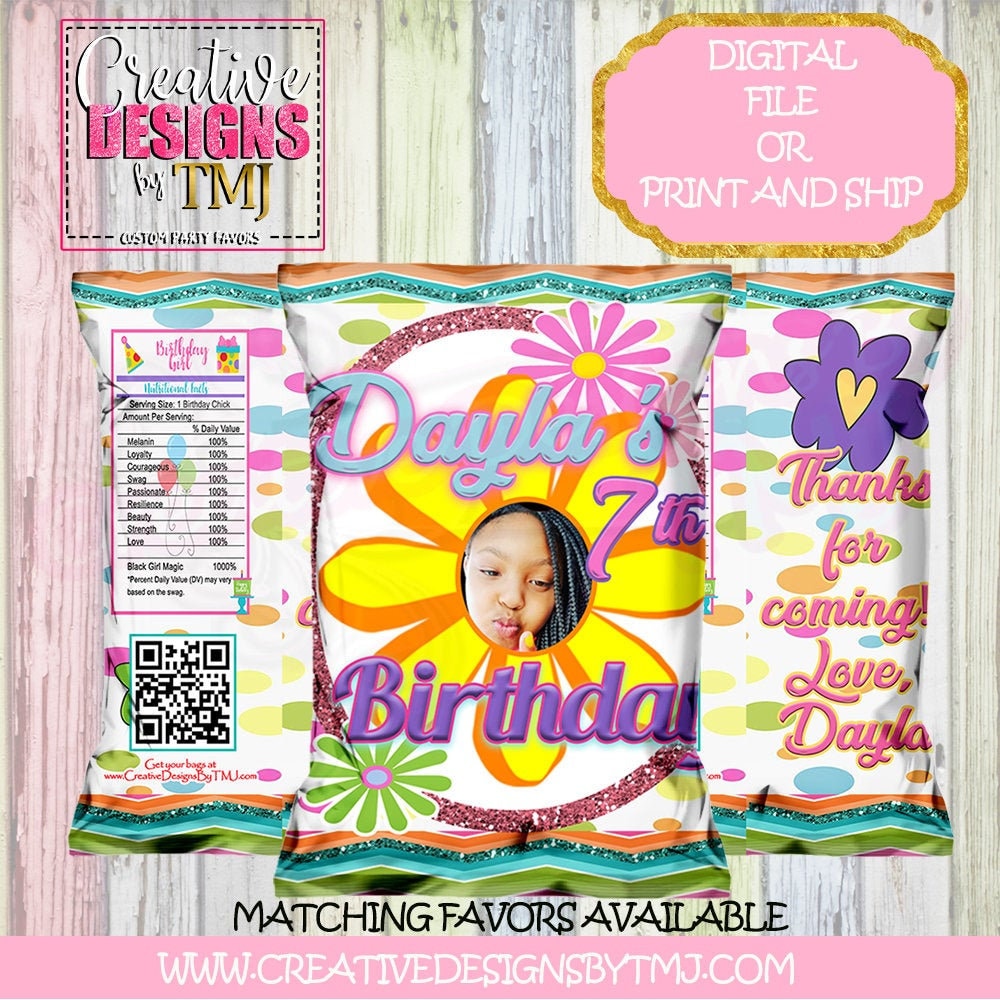 FLOWER PARTY Chip Bag Flowers Chips Flower Favors Girl's Birthday Favors Cute Party Flower Party Party Favors Flower Stack Chips