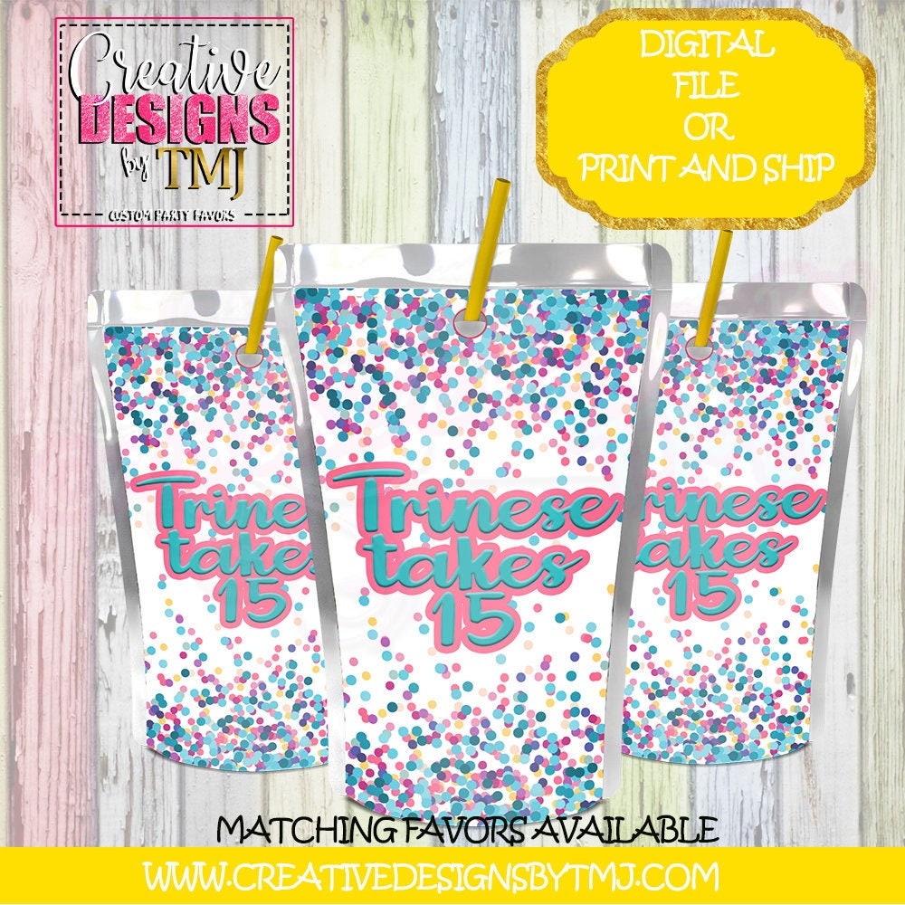 CONFETTI JUICE POUCH Confetti Capri Sun Confetti Favor Confetti Birthday Favors Beach Party Kool Aid Jammer Pool Party Labels Confetti Juice