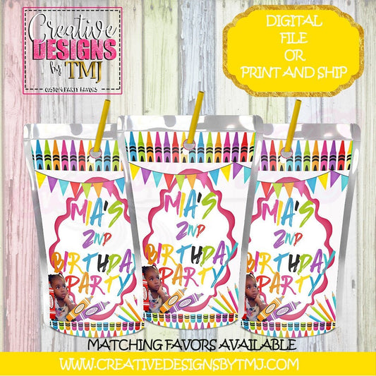 CRAYON PARTY Capri Sun Crayon Party Favors Crayon Favors Crayon Party Kool Aid Jammers Crayon Party Chip Bag Labels Juice Fruit Snacks