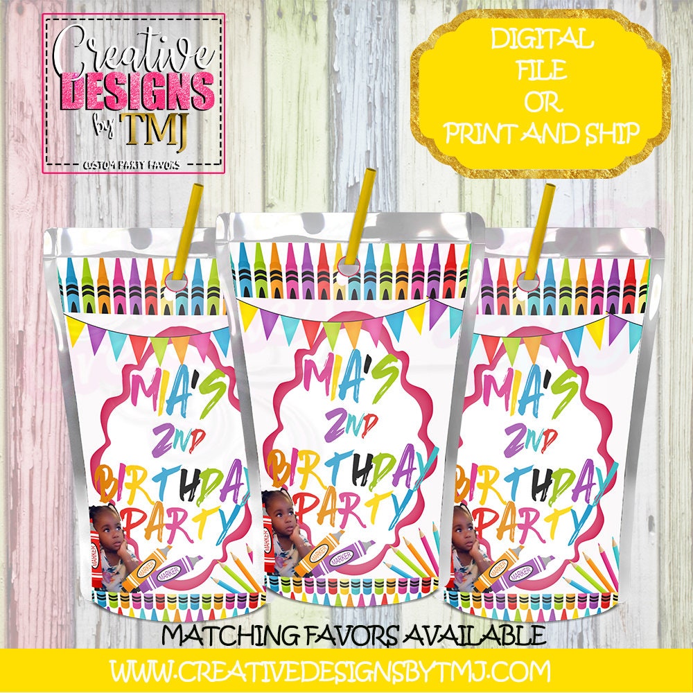 CRAYON PARTY FAVORS Crayon Party Chip Bag Favors Crayon Favors Crayon Party Kool Aid Jammers Crayon Party Chip Bag Labels Juice Fruit Snacks