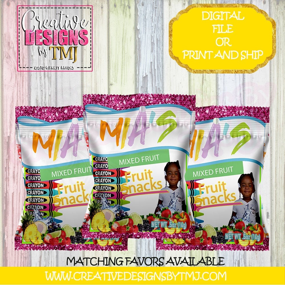 CRAYON PARTY FAVORS Crayon Party Chip Bag Favors Crayon Favors Crayon Party Kool Aid Jammers Crayon Party Chip Bag Labels Juice Fruit Snacks