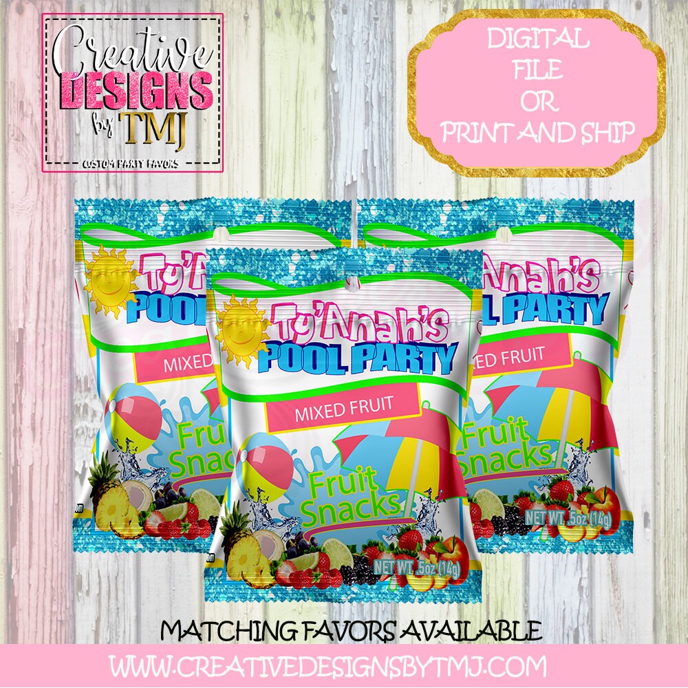 POOL PARTY Capri Sun Pool Party Favors Birthday Favors Beach Party Kool Aid Jammers Pool Party Water Bottle Labels Juice Fruit Snacks