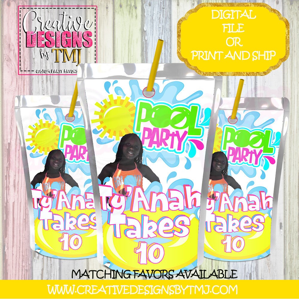 POOL PARTY Capri Sun Pool Party Favors Birthday Favors Beach Party Kool Aid Jammers Pool Party Water Bottle Labels Juice Fruit Snacks