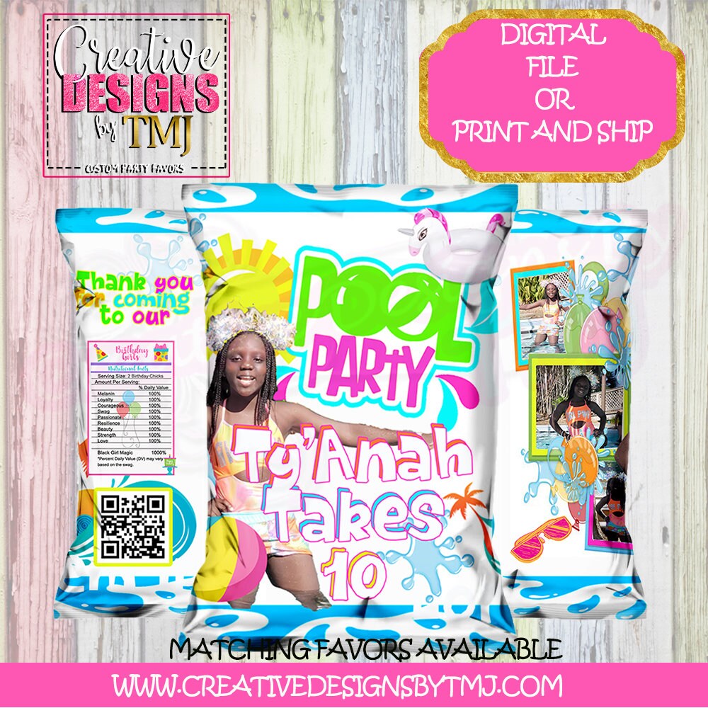POOL PARTY Stack Chips Pool Party Favors Birthday Favors Beach Party Stack Chips Favor Pool Party Water Bottle Labels Fruit Snacks Candy Bar