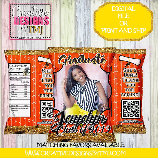 GRADUATION Chip Bag Trunk Party Bags Grad Chip bags Custom Chip bag Red and Gold Bags Cute Grad Bags College Chip Bag University Chip Bag