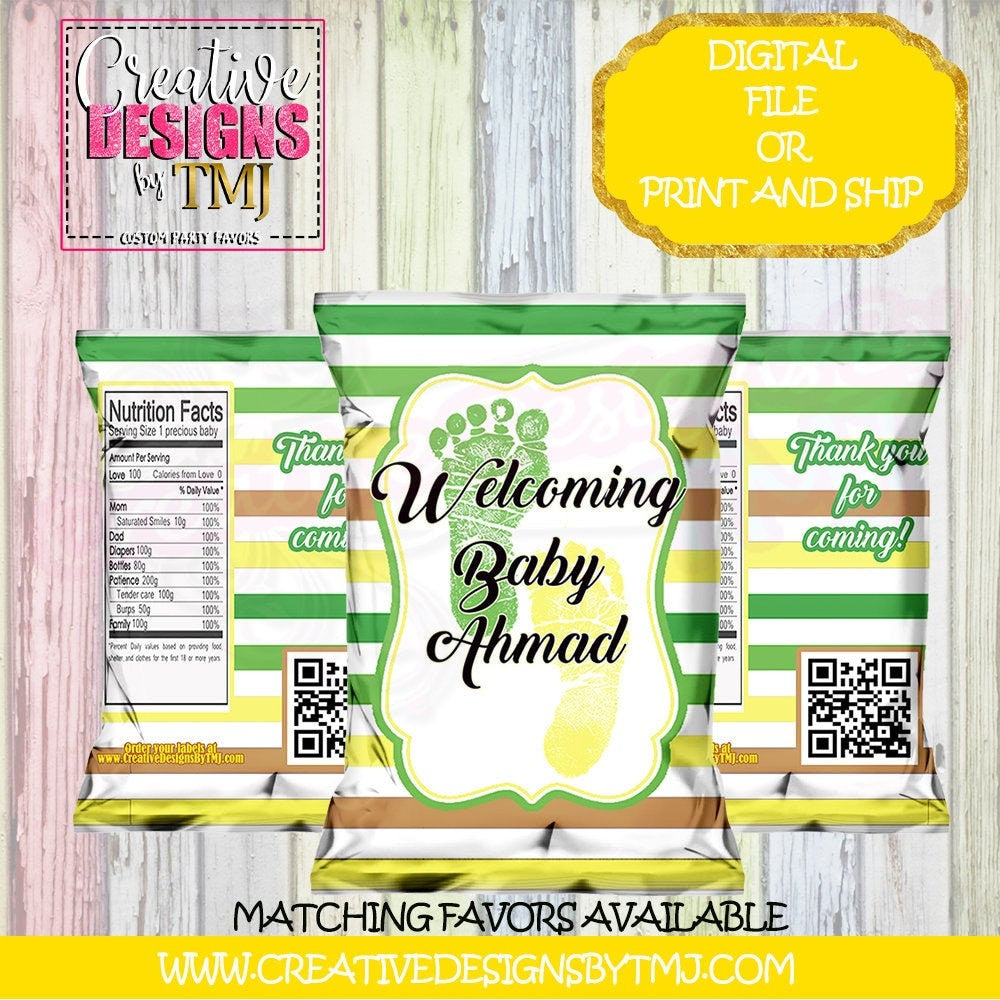 Foot Print BABY SHOWER Favors Foot Print Chip Bags Baby Shower Chip Bag Baby Foot Print Shower Favors Baby Footprint Candy Bar Footprint