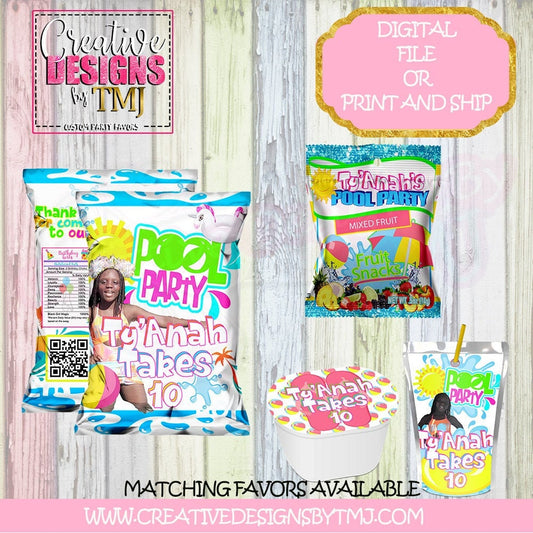 POOL PARTY Chip Bag Pool Party Favors Birthday Favors Beach Party Chip Bag Favor Pool Party Water Bottle Labels Juice Fruit Snacks Candy Bar
