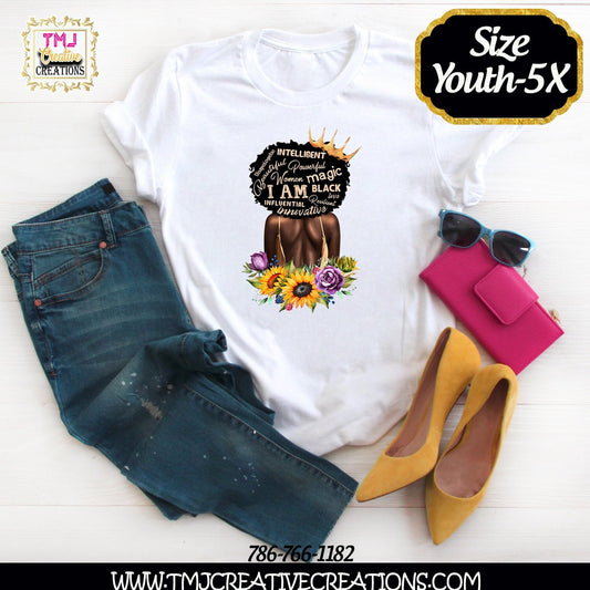 AFRO SUNFLOWER T-shirt and Sunflower BEAUTY T-shirt Sunflower Princess Shirt Black Woman with Sunflowers Afro Beauty Sunflower Shirt cute