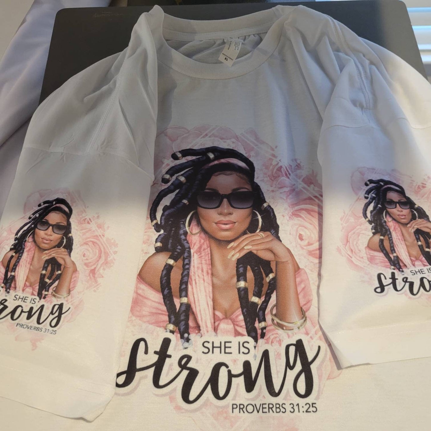 SHE IS STRONG Shirt Melanin Strong Shirt She Is T-Shirt Proverbs Shirt Melanin Locs Shirt Pink Rose She is Strong Tshirt Loc Queen Beautiful