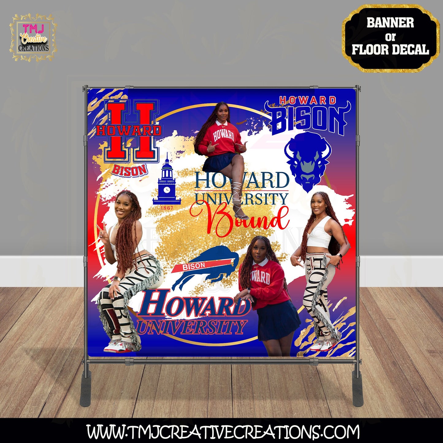 GRADUATION Floor Decal Trunk Party Backdrop Graduation Party Idea Howard Floor Sticker Red and Blue Banner Howard Graduation Trunk Party