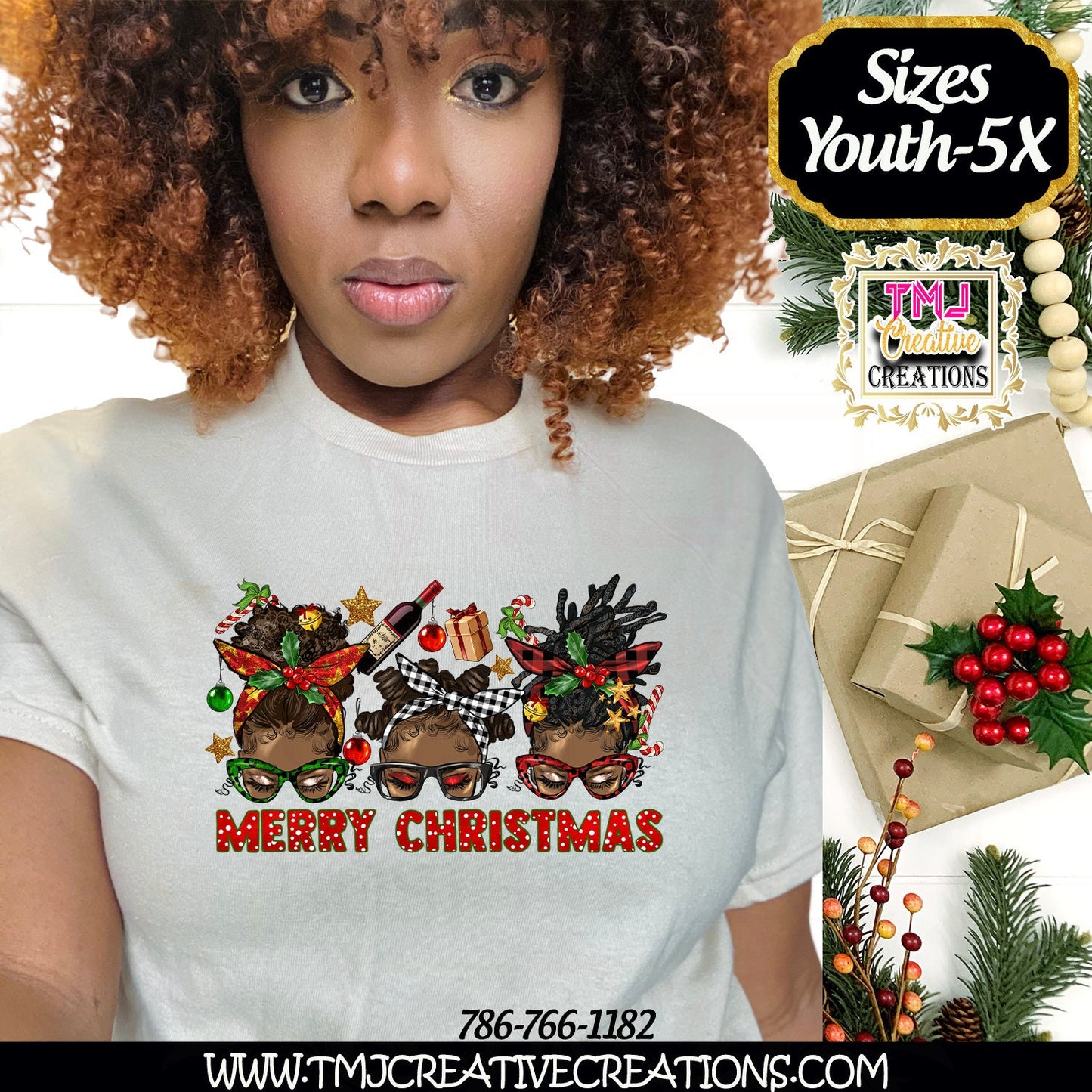 African American Christmas Tshirt Christmas T-Shirts Holiday Messy Bun T-Shirt Holiday Shirt African American Christmas Shirt Dread Loc