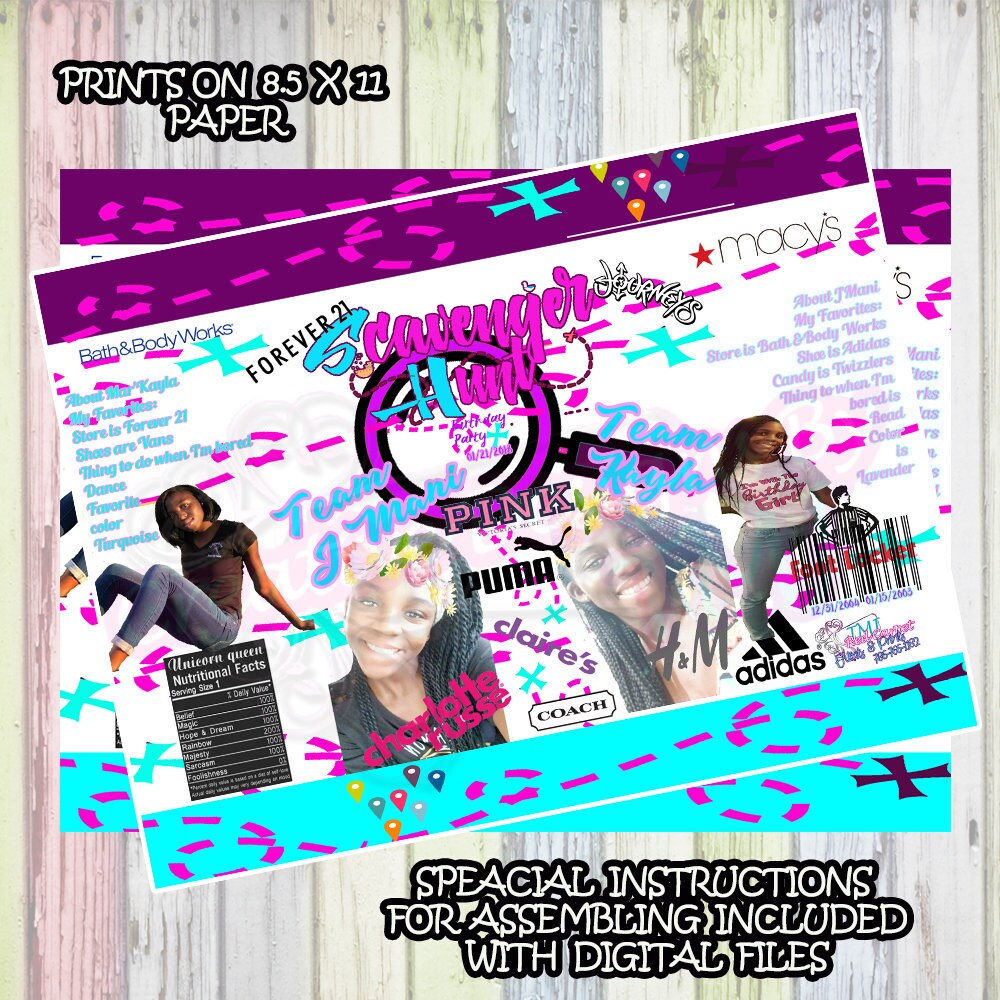 SCAVENGER HUNT Chip Bag Scavenger Chipbags Custom Chip bag  Purple Bags Turquoise Chip Bag Treasure Hunt Chip Bag Mall Hunt Chip Bag