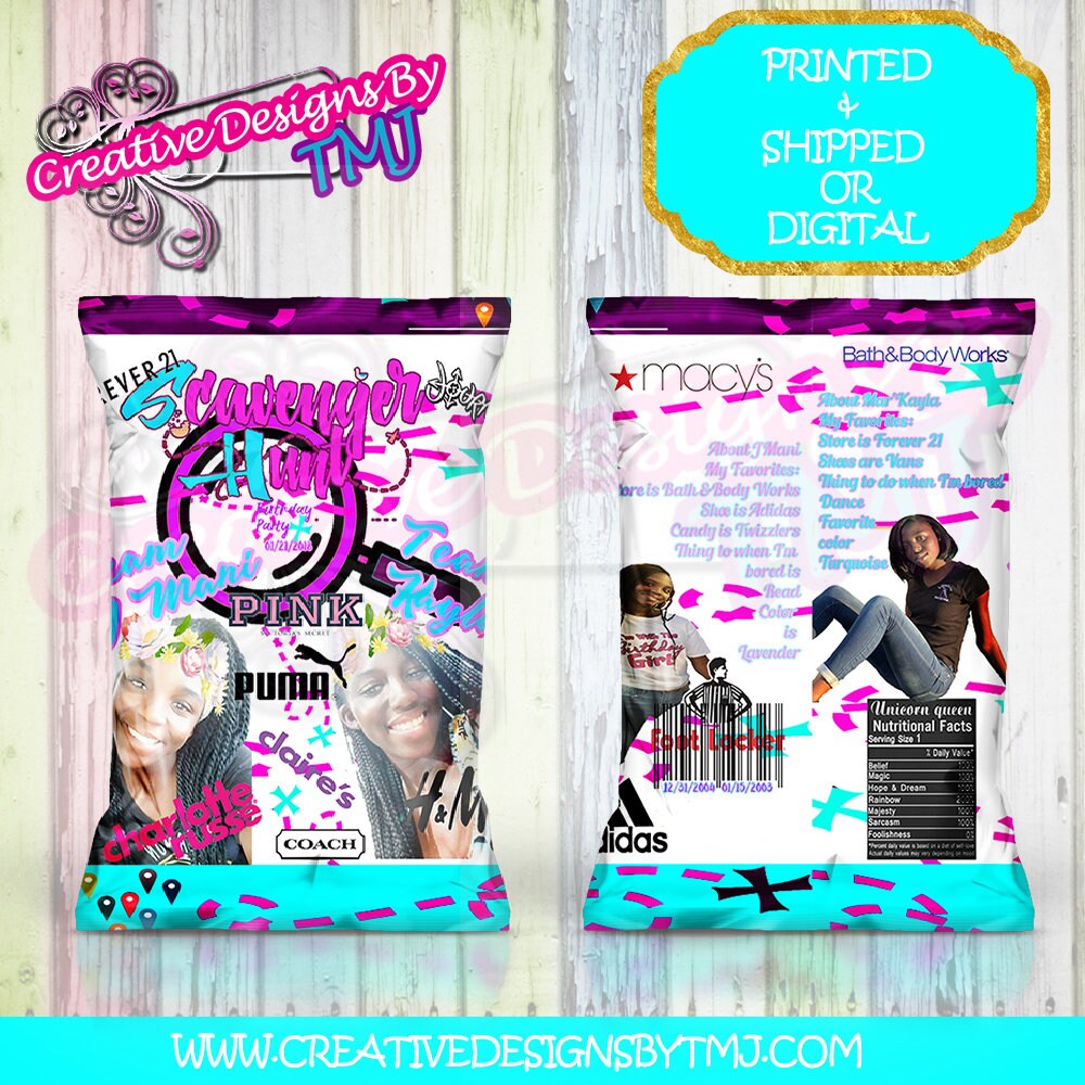 SCAVENGER HUNT Chip Bag Scavenger Chipbags Custom Chip bag  Purple Bags Turquoise Chip Bag Treasure Hunt Chip Bag Mall Hunt Chip Bag