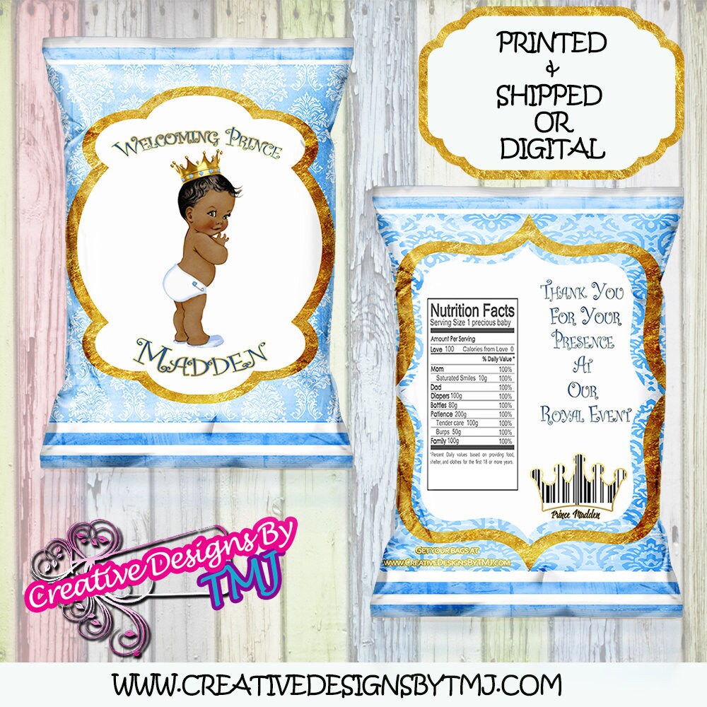 ROYAL PRINCE BABYSHOWER Royal Prince Favors Light Blue Prince Bags Prince Invitation Royal Prince Chip Bag Prince Filter Prince Custom Chip