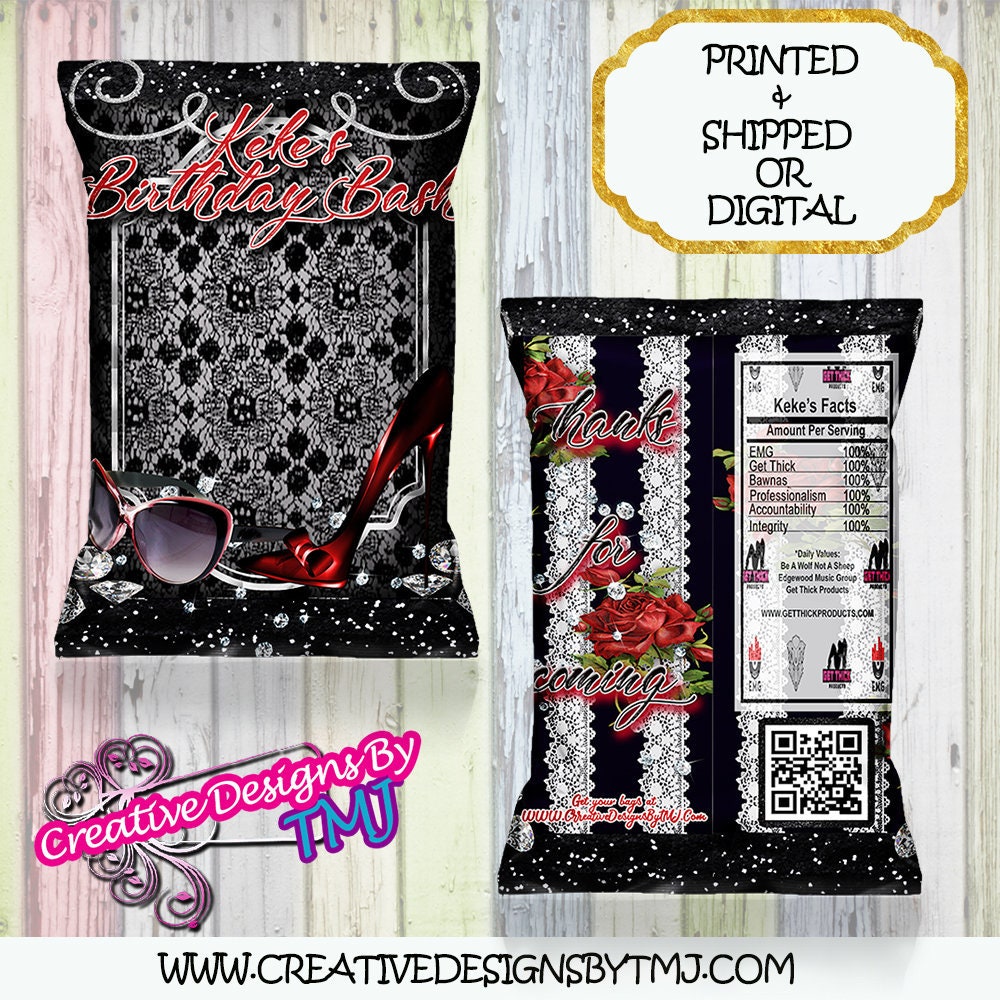 Bridal Shower Custom Chipbag Bachlorette Party Fabulous 40 Favor Bag Woman Chip Bag Flirty 40 50 Sexy Chip Bag Red Bag Black Bag Lace
