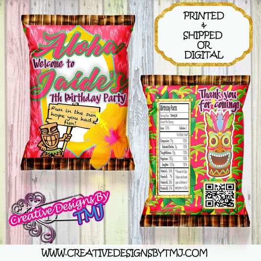 Luau Chipbag Luau Personalized Chip Bags Luau Treat Bag Luau Snap Chat Filter Luau Party Favor Luau Invitation Aloha Party Beach Party Bags
