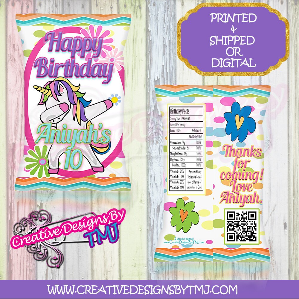 Dabbing Unicorn Chip Bag Unicorn Chip Bag Custom Chip bag Dab Chip bag Dabbing Unicorn Bags Unicorn Birthday Chip Bag Colorful Chipbag