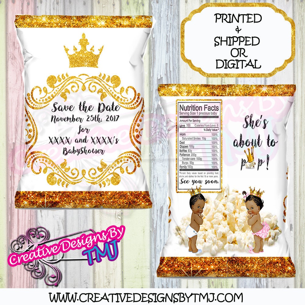 Gender Reveal Chip Bag Royal Save the Date Royal Baby Shower Wedding  Popcorn Bag Boy Girl Prince Princess Royal Party Favors Royal Favors