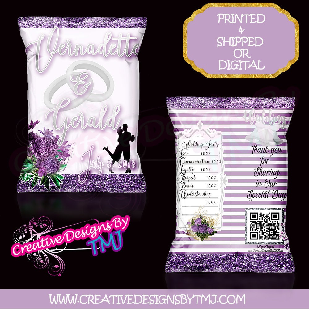 Bridal Shower Custom Chipbag Bachlorette Party Weding Favor Bag Woman Chip Bag Wedding Favor Chip Bag Lavender Bag Silver and White ChipBag