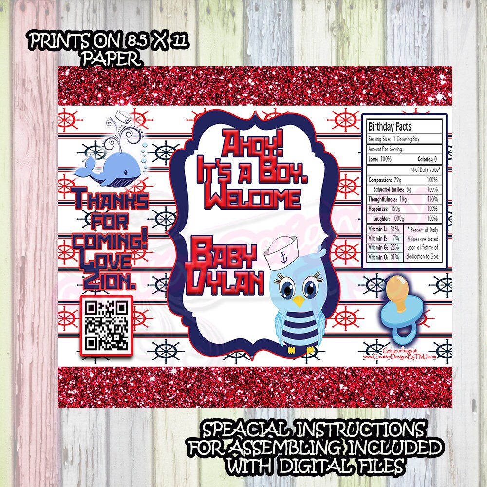 Nautical Chip Bag Nautical Baby Shower Chip Bags Nautical Party Favor Nautical Party Favor Nautical Birthday Party Chip Bag Nautical Favors