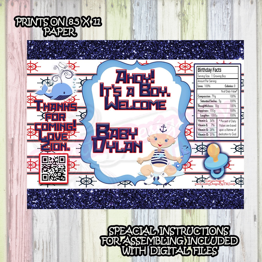 Nautical Chip Bag Nautical Baby Shower Chip Bags Nautical Party Favor Nautical Party Favor Nautical Birthday Party Chip Bag Nautical Favors