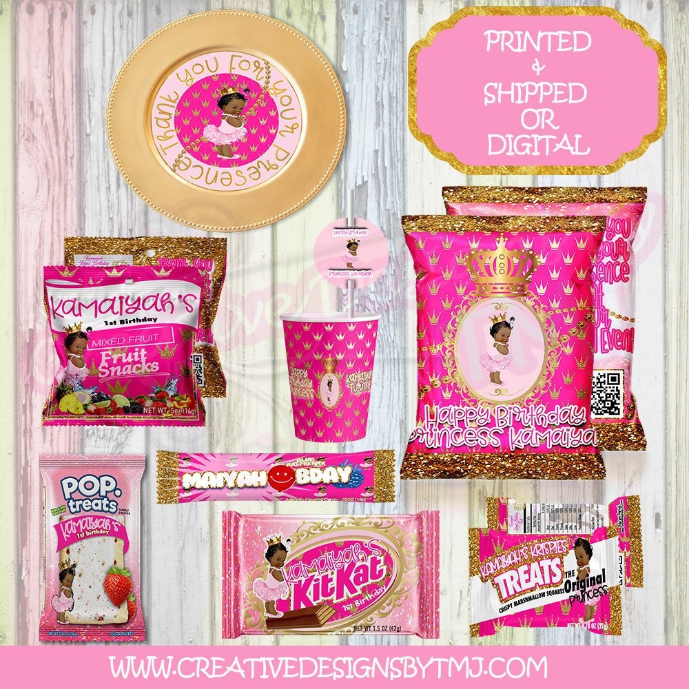TUTU BIRTHDAY ETHNIC Girl Favors Tutu Baby Bags Tutu Invitation Tutu Digital Tutu Black Baby Chip Bag  Royal Baby Custom Chip Bag Royal Baby