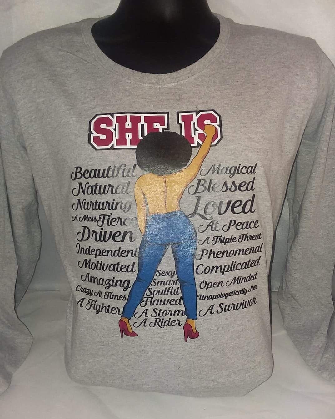 SHE IS T-Shirt African American Woman T-Shirt Black Woman T-Shirt Black Lady Shirt Shirt Woman in Jeans shirt Quote Shirt Black Girl Magic