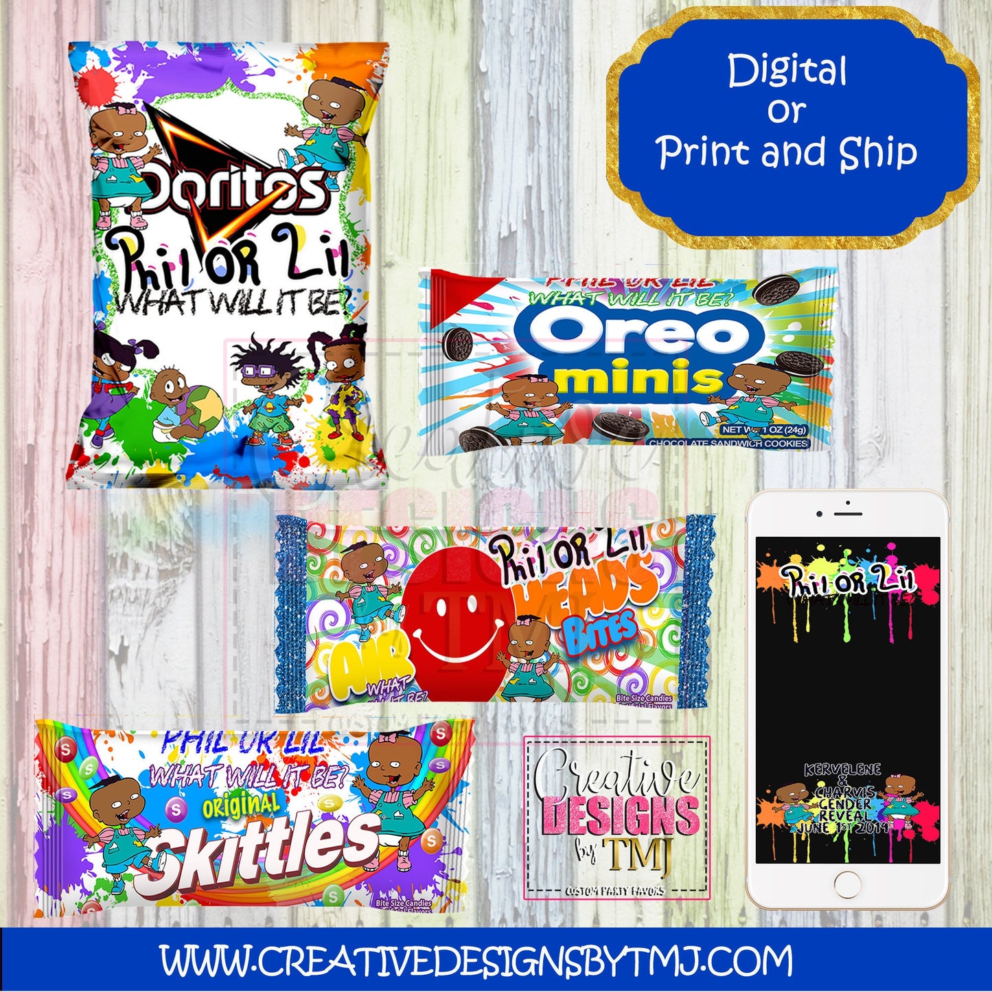 Gender Reveal Chipbag Phil or Lil Gender Reveal Chip Bag Gender Reveal Party Favor Gender Reveal Favor Phil or Lil Baby Shower Rugrats