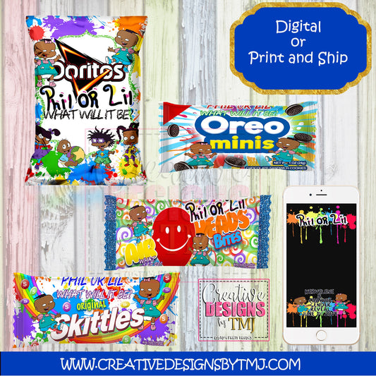 Gender Reveal Chipbag Phil or Lil Gender Reveal Chip Bag Gender Reveal Party Favor Gender Reveal Favor Phil or Lil Baby Shower Rugrats