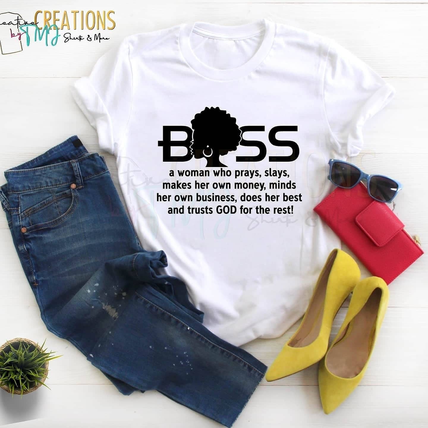 Boss T-Shirt Black Afro T-Shirt Black Woman Boss Shirt Shirts for Black Bosses Girl Boss Shirts Lady Boss T-Shirt Boss up Shirt Girl Bosses