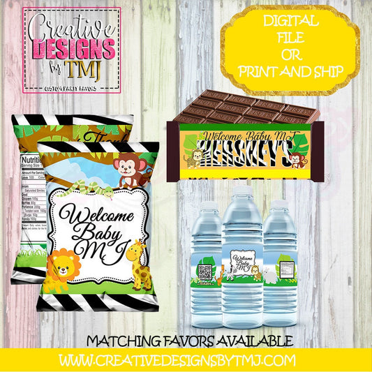 SAFARI BABY SHOWER Favors Safari Party Chip Bags Safari Chip Bag Jungle Baby Shower Favors Safari Party Jungle Candy Bar Jungle Party