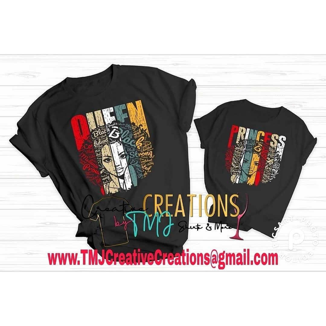 QUEEN OR PRINCESS-Shirt Mom and Daughter Shirt Mommy and Me Shirt Black Princess with Words Mommie and Me Shirts Black Queen with Words