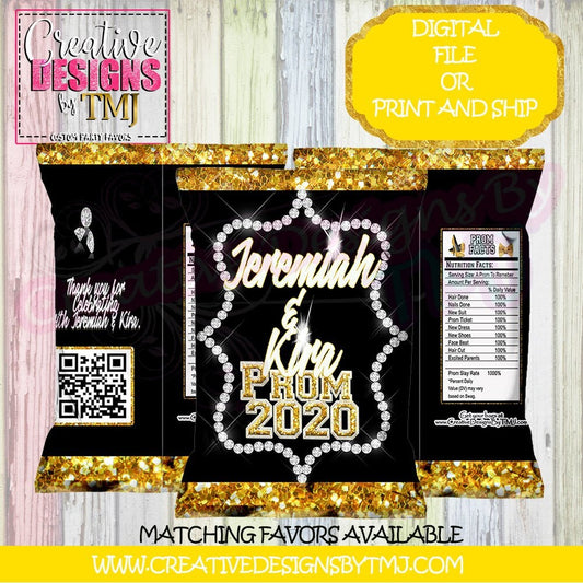 PROM SENDOFF Favors Prom Chip Bag Prom Party Favors Wedding Favor Diamond Chip Bag Favor Water Bottle Labels Juice Fruit Snacks Candy Bar