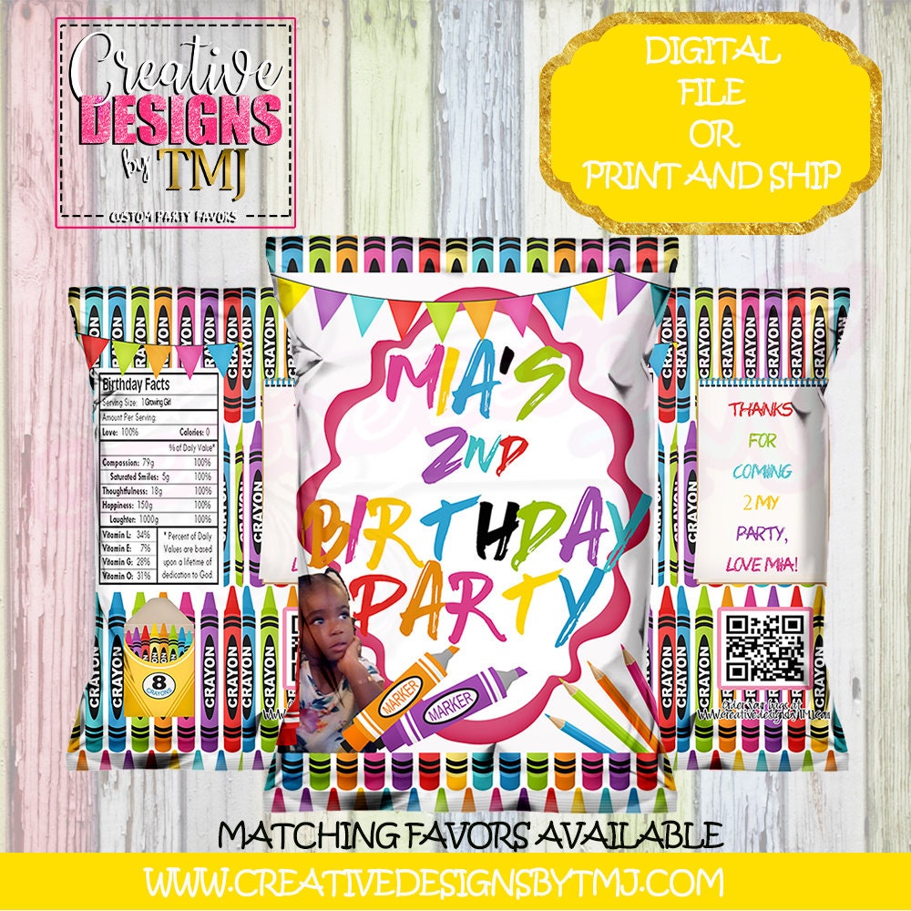 CRAYON PARTY FAVORS Crayon Party Chip Bag Favors Crayon Favors Crayon Party Kool Aid Jammers Crayon Party Chip Bag Labels Juice Fruit Snacks