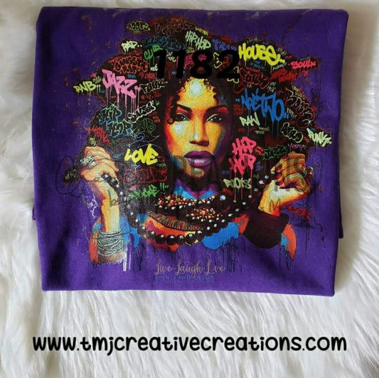 Musik Afro Graffiti Girl Diva with Natural Hair T-Shirt Black Woman T-Shirt Black Lady Shirt Natural Hair Cutie Shirt Black Girl Magic