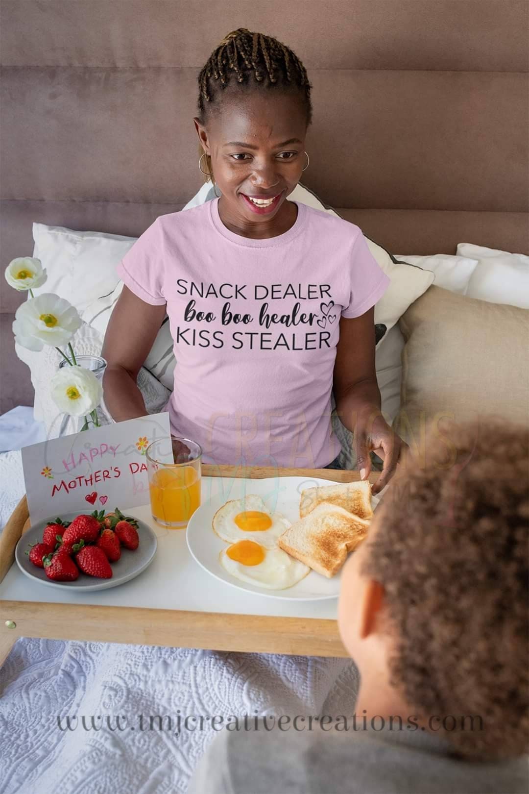 Mother's Day Shirt, MOM SNACK DEALER, Kiss Stealer,  Boo Boo Healer Shirt, Queen Shirt Mommie Shirts Love Mom I'm that Mom shirt Momma Shirt